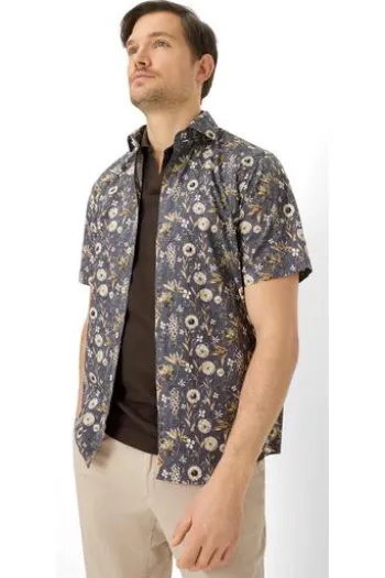 BRAX Ultra light Hemd Hardy beach geblümt Modern Fit Kurzarm