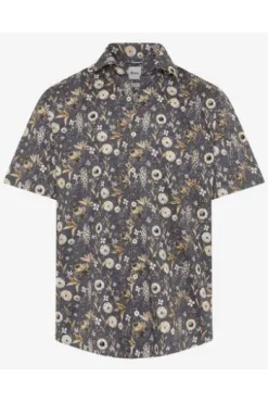 BRAX Ultra light Hemd Hardy beach geblümt Modern Fit Kurzarm