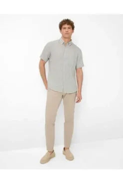 BRAX Vichy Karo Leinen Hemd Dan grün kariert Modern Fit Kurzarm Leinen