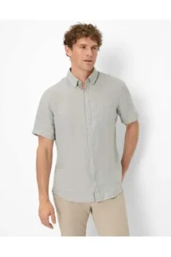 BRAX Vichy Karo Leinen Hemd Dan grün kariert Modern Fit Kurzarm Leinen