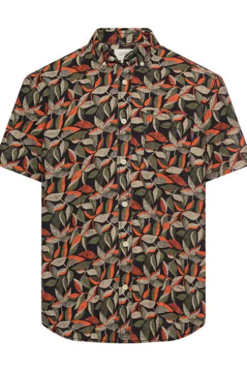 camel active Hemd burned Orange geblümt Regular Fit Kurzarm