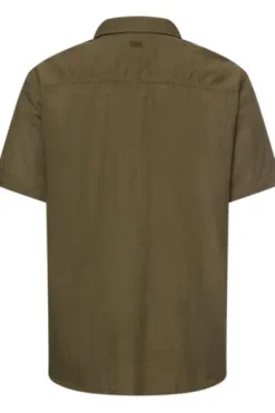 camel active Hemd deep olive gestreift Regular Fit Kurzarm