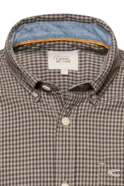 camel active Hemd deep olive kariert Regular Fit Langarm