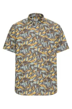 camel active Hemd sun yellow geblümt Regular Fit Kurzarm