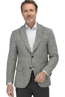 CARL GROSS Harris Tweed Sakko grau kariert Fischgrät-Dessin