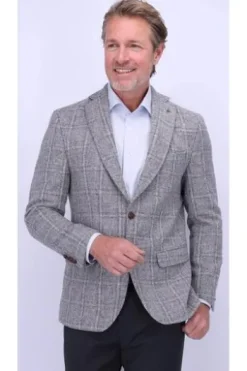 CARL GROSS Harris Tweed Sakko grau kariert Fischgrät-Dessin