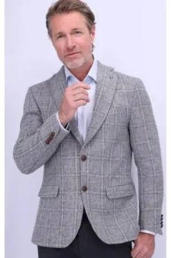 CARL GROSS Harris Tweed Sakko grau kariert Fischgrät-Dessin