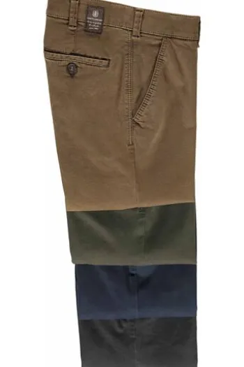 CLUB OF COMFORT High Stretch Baumwoll-Hose oliv Garvey Flat-Front