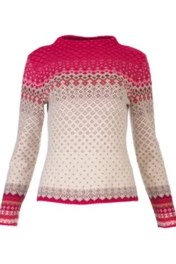 DUNQUE Jacquard-Pullover rot-natur-bunt gemustert mit Stehkragen