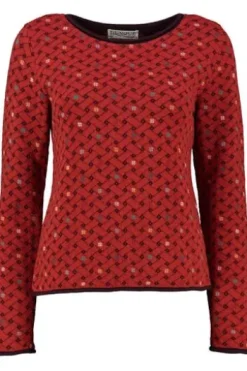 DUNQUE Jacquard-Pullover rot aus hochwertiger Natur-Qualität