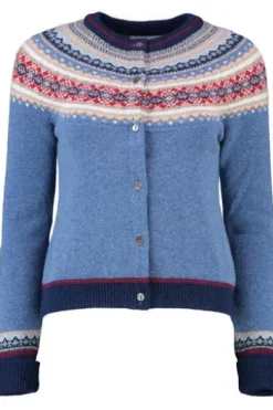 ERIBE Strickjacke Alpine blue morning gemustert im Fair-Isle Strickmuster