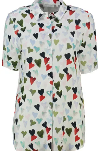 ETERNA Bluse mit Hemdkragen weiß/mehrfarbig bedruckt Regular Fit Kurzarm