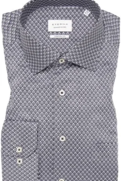 ETERNA Hemd anthrazit gemustert Comfort Fit Langarm