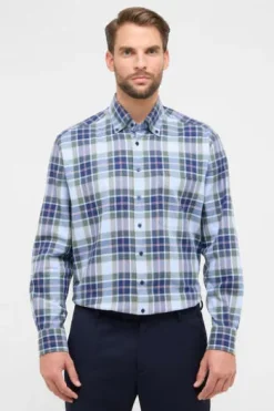 ETERNA Hemd blau kariert comfort fit Langarm