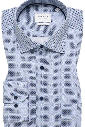 ETERNA Hemd himmelblau gemustert Comfort Fit Langarm