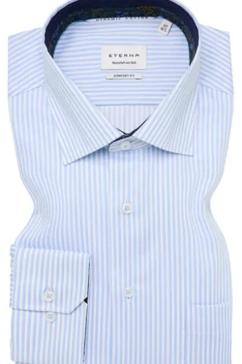 ETERNA Hemd himmelblau gestreift comfort fit Langarm