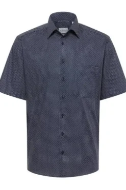 ETERNA Hemd navy gepunktet Comfort Fit Kurzarm