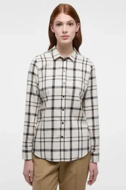 ETERNA Karo-Bluse beige kariert Langarm in weicher Baumwoll-Mix Qualität