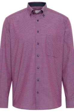 ETERNA Karo Hemd bordeaux kariert Comfort Fit Langarm Button-down