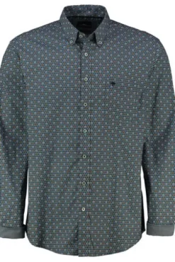 FYNCH HATTON Hemd blau/gelb gemustert Regular Fit Langarm Button-Down