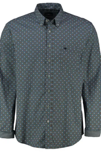 FYNCH HATTON Hemd blau/gelb gemustert Regular Fit Langarm Button-Down