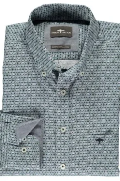 FYNCH HATTON Hemd blau/grün gemustert Regular Fit Langarm Button-Down