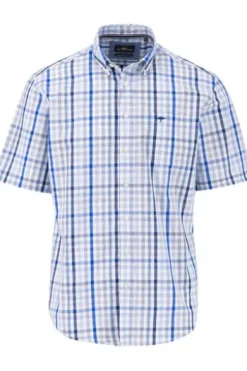 FYNCH HATTON Hemd strong blue kariert Regular Fit Kurzarm