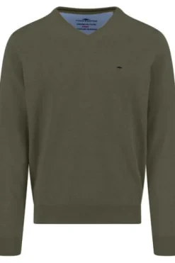FYNCH HATTON V-Ausschnitt Pullover dark khaki Casual Fit