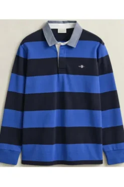 GANT Heavy Rugger Polo Shirt royal blue gestreift Regular Fit Langarm