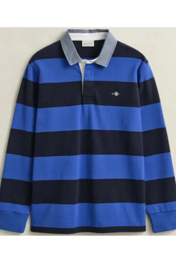 GANT Heavy Rugger Polo Shirt royal blue gestreift Regular Fit Langarm