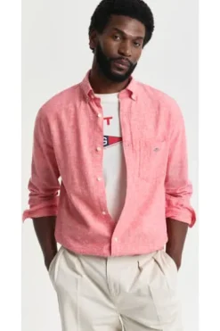 GANT REG Leinen Hemd brick red Regular Fit Langarm