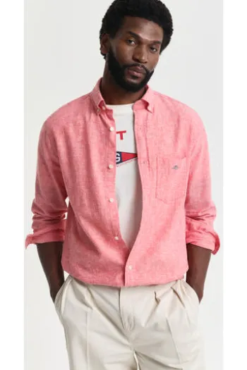 GANT REG Leinen Hemd brick red Regular Fit Langarm