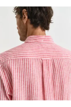 GANT REG Leinen Hemd brick red gestreift Regular Fit Langarm