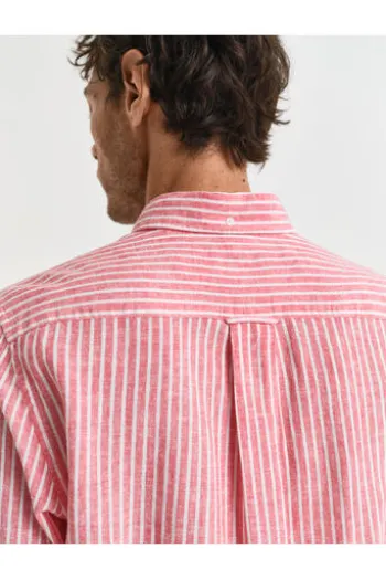GANT REG Leinen Hemd brick red gestreift Regular Fit Langarm