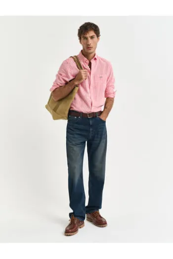 GANT REG Leinen Hemd brick red gestreift Regular Fit Langarm