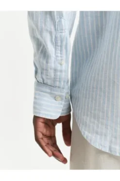 GANT REG Leinen Hemd fresh blue gestreift Regular Fit Langarm