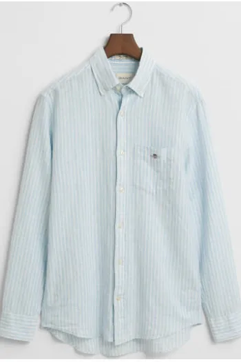 GANT REG Leinen Hemd fresh blue gestreift Regular Fit Langarm