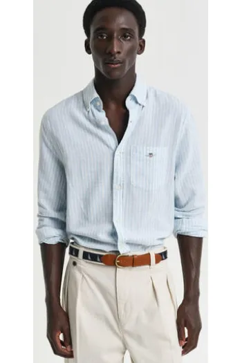 GANT REG Leinen Hemd fresh blue gestreift Regular Fit Langarm