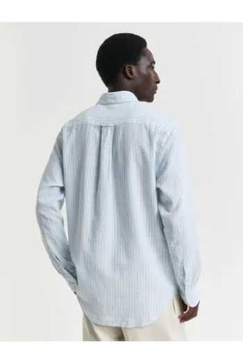 GANT REG Leinen Hemd fresh blue gestreift Regular Fit Langarm