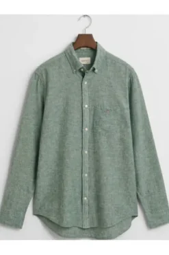 GANT REG Leinen Hemd woody green Regular Fit Langarm