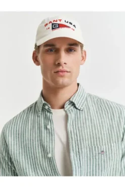 GANT REG Leinen Hemd woody green gestreift Regular Fit Langarm
