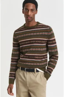 GANT Rundhals Pullover country green gemustert Regular Fit