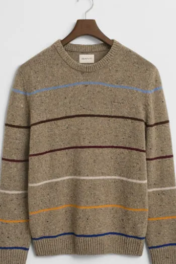 GANT Wollmix Rundhals-Pullover dark sand melange gestreift Regular Fit