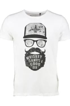 HANGOWEAR T-Shirt weiss Kurzarm Whiskey Hipster