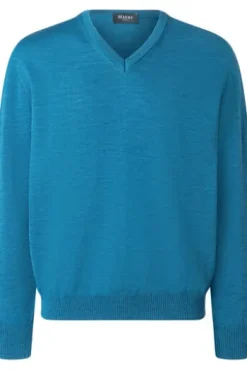 Herren-Pullunder MAERZ V-Ausschnitt Pullover blau extra feine Merinowolle
