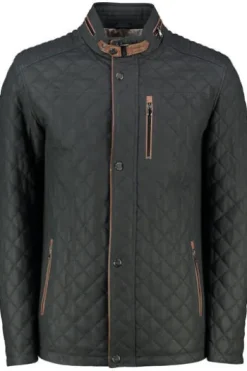 Leder Steppjacke navy