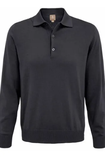 MAERZ Polo-Pullover anthrazit aus Merinowolle