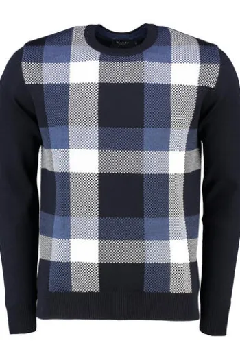 MAERZ Rundhals Pullover navy gemustert