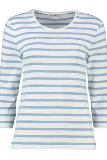 MAERZ Shirt endless sky- hellblau gestreift in softer Baumwoll-Mixqualität