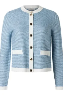 MAERZ Strickjacke endless sky- hellblau gestreift in edler Optik